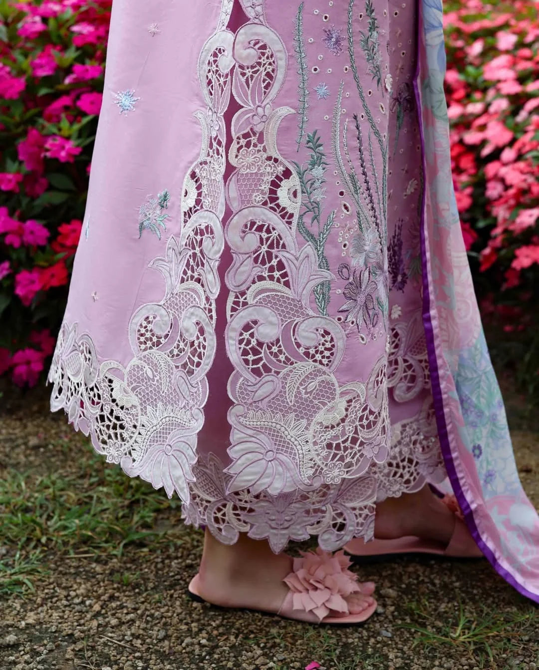 Peony Glow – Chikan Embroidered Lawn with Silk Dupatta