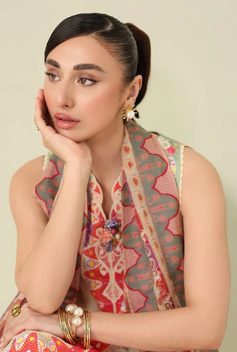 Roheenaz Rosette 3-Piece stitched Lawn Suit (Pastel Symphony)