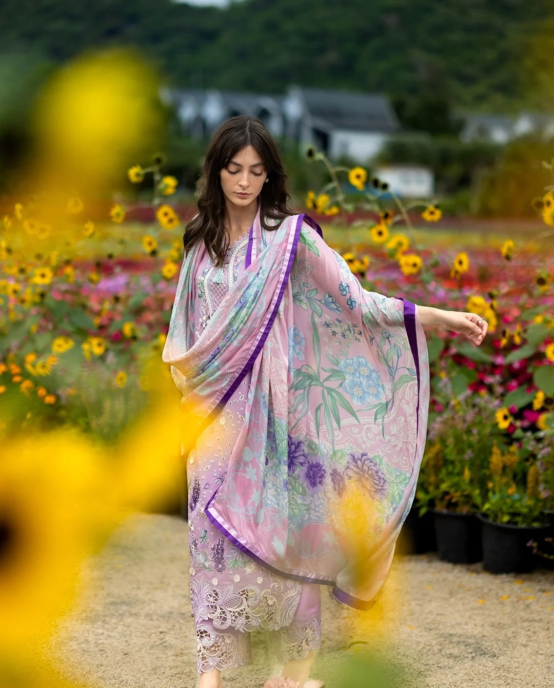 Peony Glow – Chikan Embroidered Lawn with Silk Dupatta