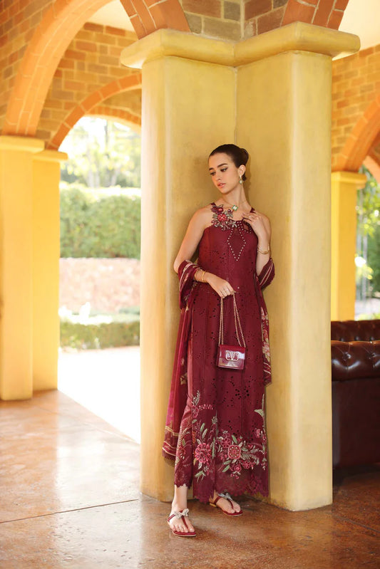 NOOR Luxury Lawn 3PC – Eid Special Handwork Schiffli Laserkari Suit (Unstitched)D10 - A - Roselle