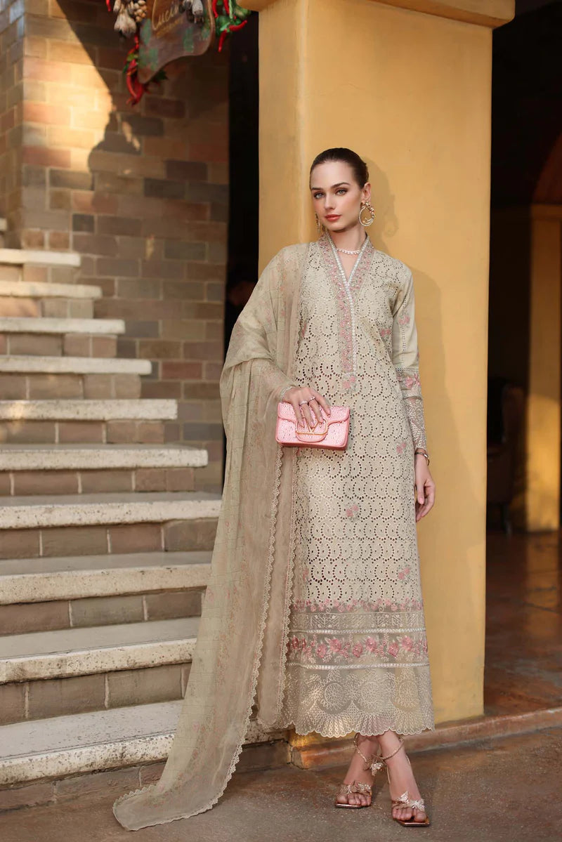 NOOR Luxury Lawn 3PC – Eid Special Handwork Schiffli Laserkari Suit (Unstitched) D5A-Lunaria