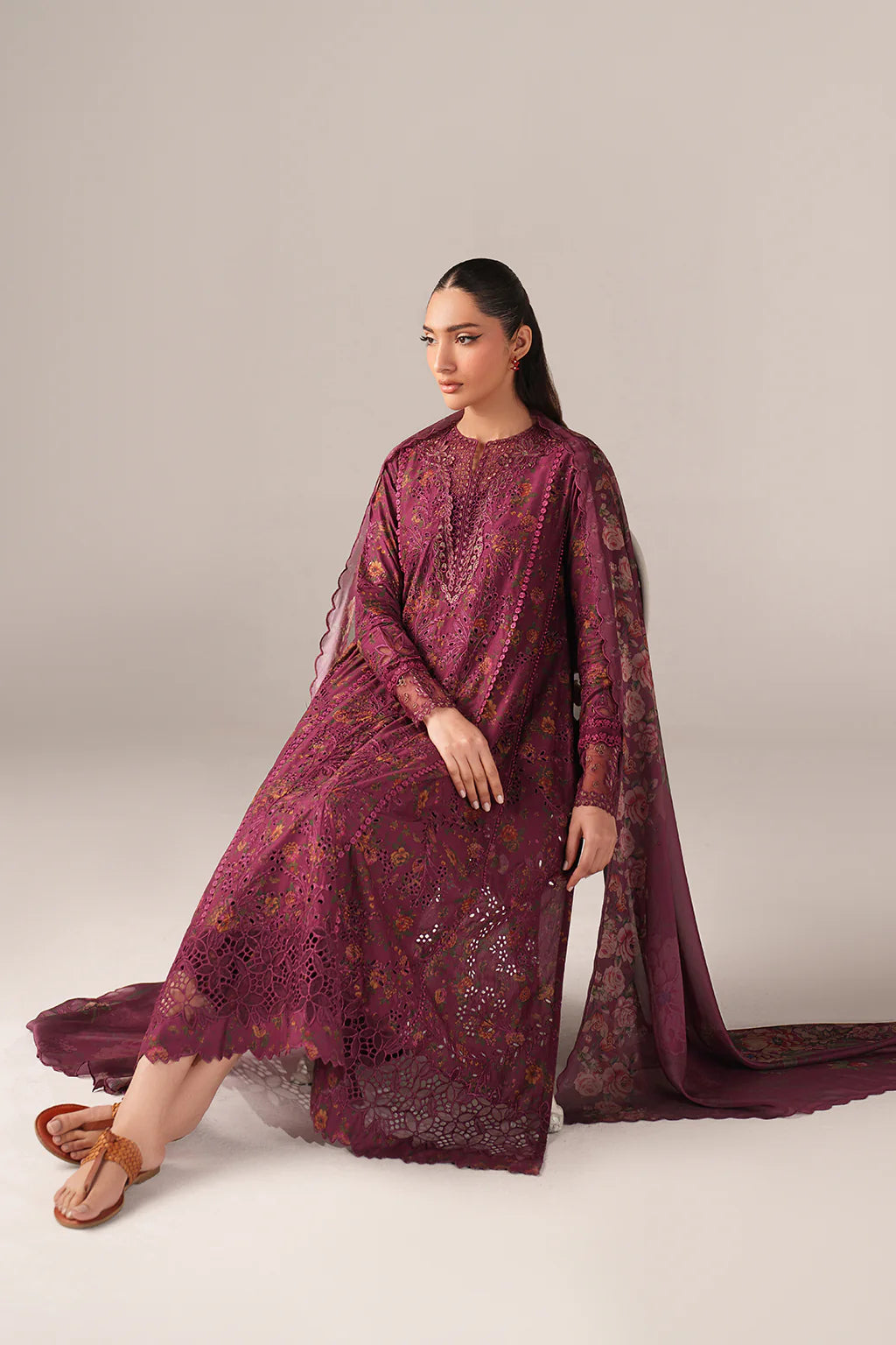 Iznik spring summer  Deep Fuchsia Embroidered Lawn 3 Piece stitched Suit (SS-04)