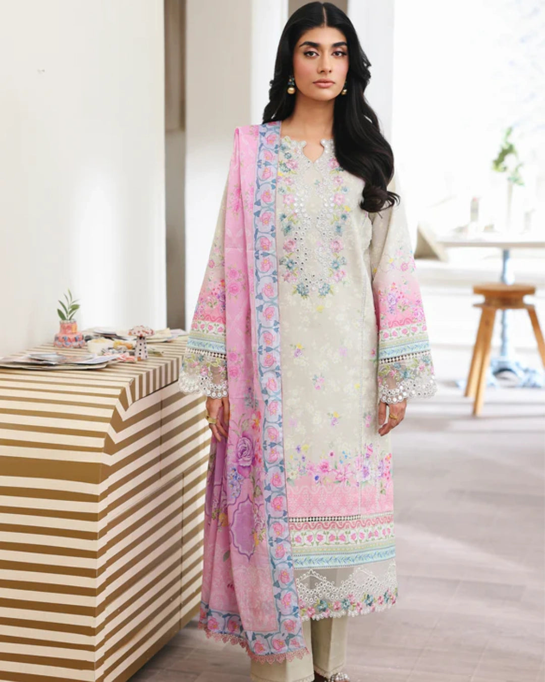 NISSA Floral Symphony – Embroidered & Printed Lawn Suit by Rajbari (Unstitched) 08