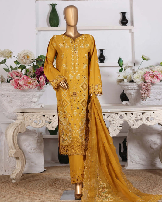HZ Muse-Embroidered 3 Piece Outfit Stitched Suite MUSTARD (CSE-3P-216)