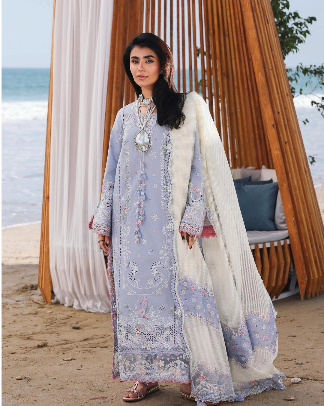 Qalamkar 3-Piece Chikankari Embroidered Luxury Lawn Suit (Unstitched) SA #08