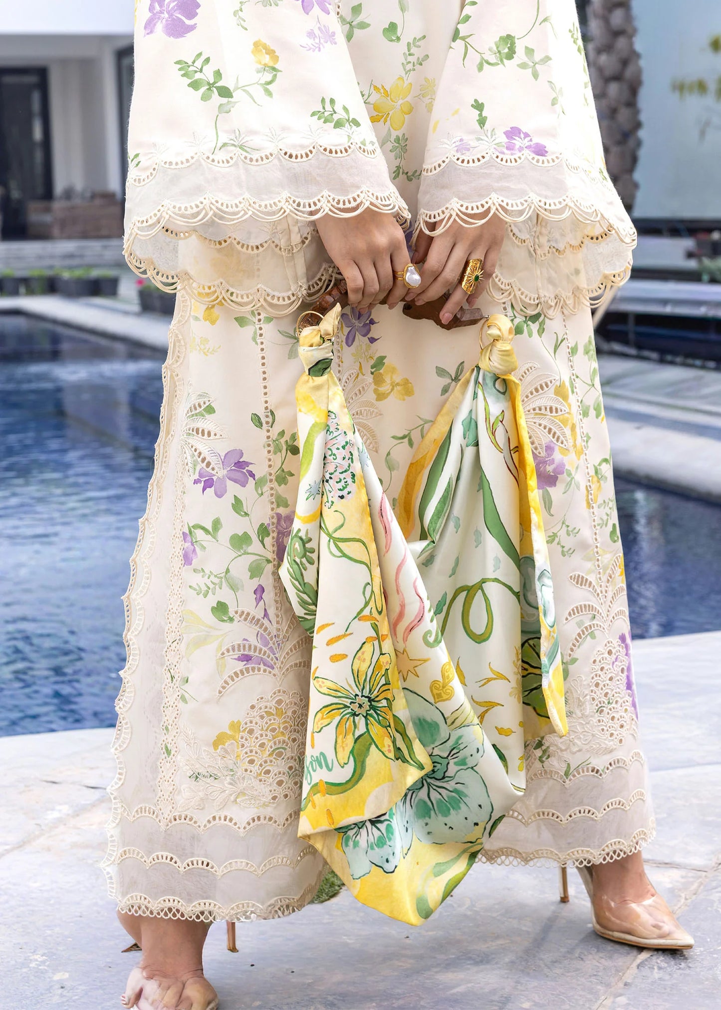 Flow By Crimson Unstitched Embroidered 3 Piece Suit Tropic Tease - D4A (Opal)