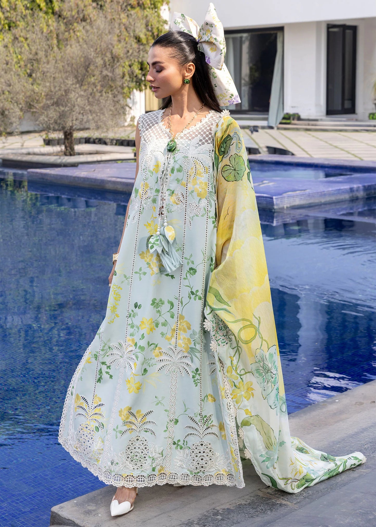Flow By Crimson Unstitched Embroidered 3 Piece Suit Tropic Tease - D4B (Mint)