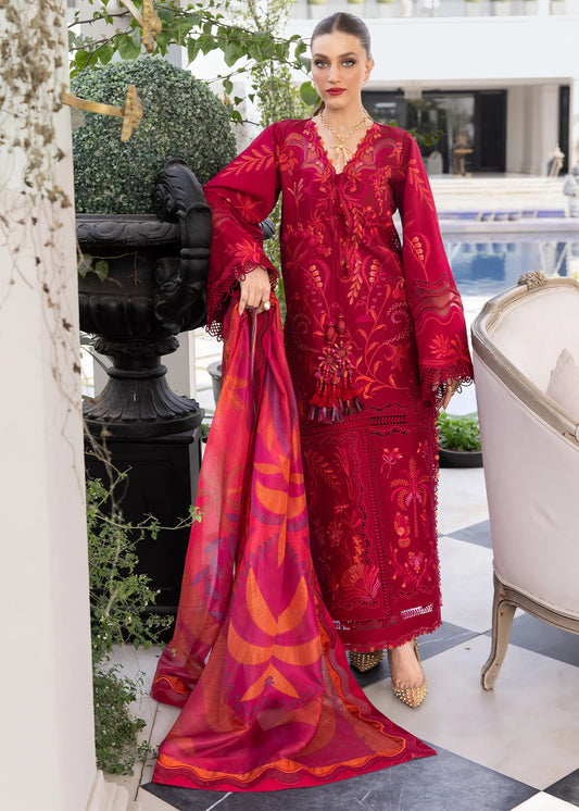 Flow By Crimson Unstitched Embroidered 3 Piece Suit Beauty in Bloom - D3A (Petal Red)