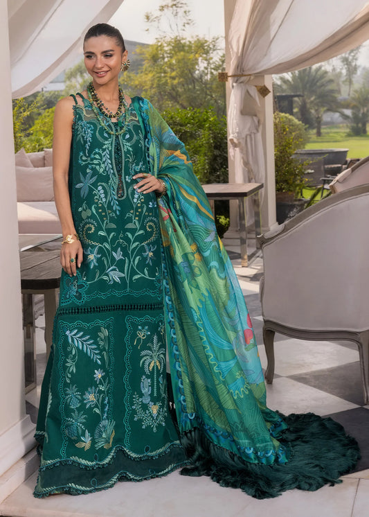 Flow By Crimson Unstitched Embroidered 3 Piece Suit Beauty in Bloom - D3B (Emerald)