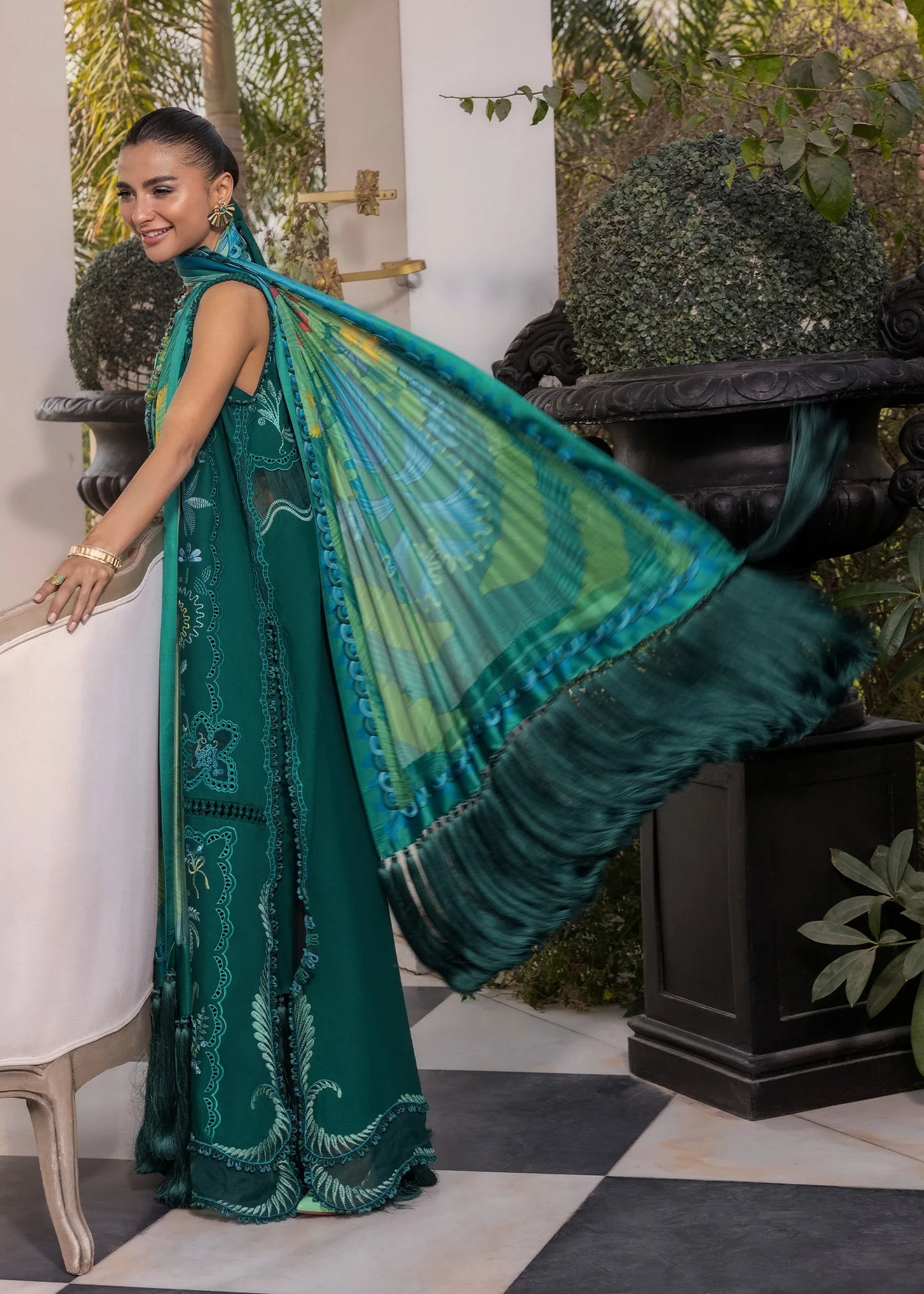 Flow By Crimson Unstitched Embroidered 3 Piece Suit Beauty in Bloom - D3B (Emerald)