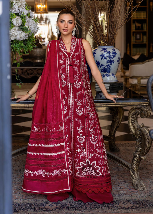 Flow By Crimson Unstitched Embroidered 3 Piece Suit A Handmade Tale - D5A (Crimson)