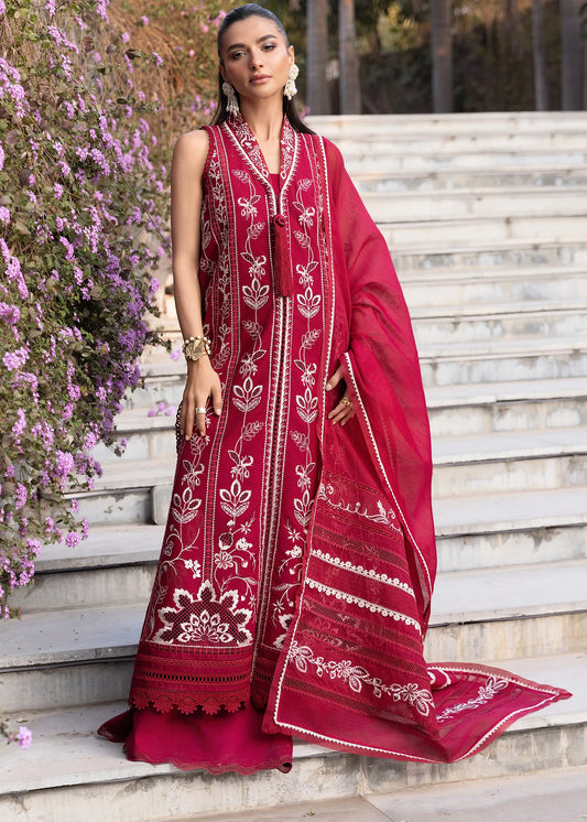 Flow By Crimson Unstitched Embroidered 3 Piece Suit A Handmade Tale - D5A (Crimson)