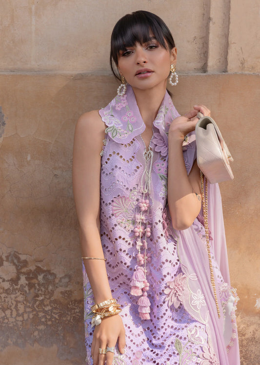 Flow By Crimson Unstitched Embroidered 3 Piece Suit Ombre Love- D8B (Lilac)