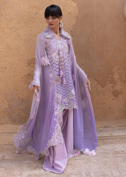 Flow By Crimson Unstitched Embroidered 3 Piece Suit Ombre Love- D8B (Lilac)