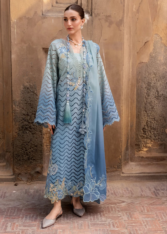 Flow By Crimson Unstitched Embroidered 3 Piece Suit Ombre Love- D8A (Ocean)