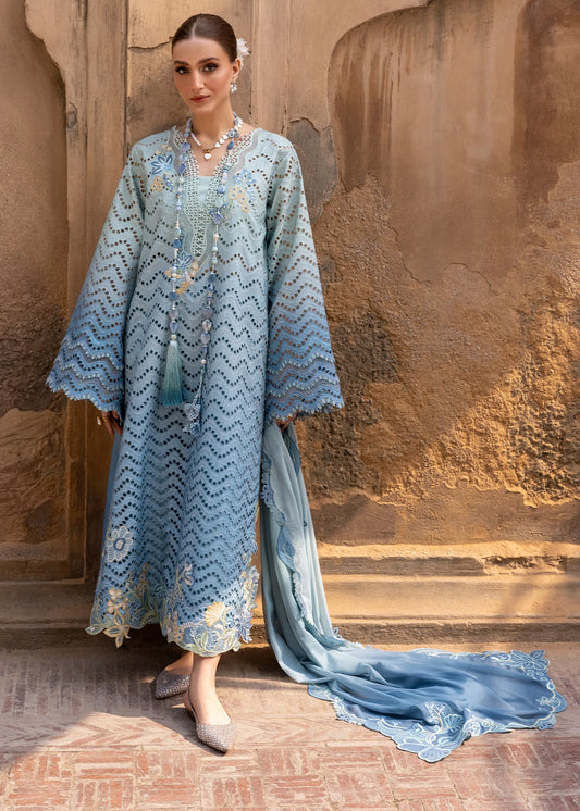 Flow By Crimson Unstitched Embroidered 3 Piece Suit Ombre Love- D8A (Ocean)