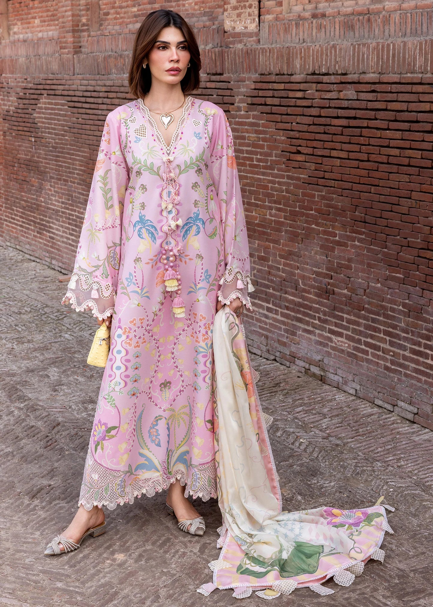 Flow By Crimson Unstitched Embroidered 3 Piece Suit Out of Many Hearts- D6A (Candy)