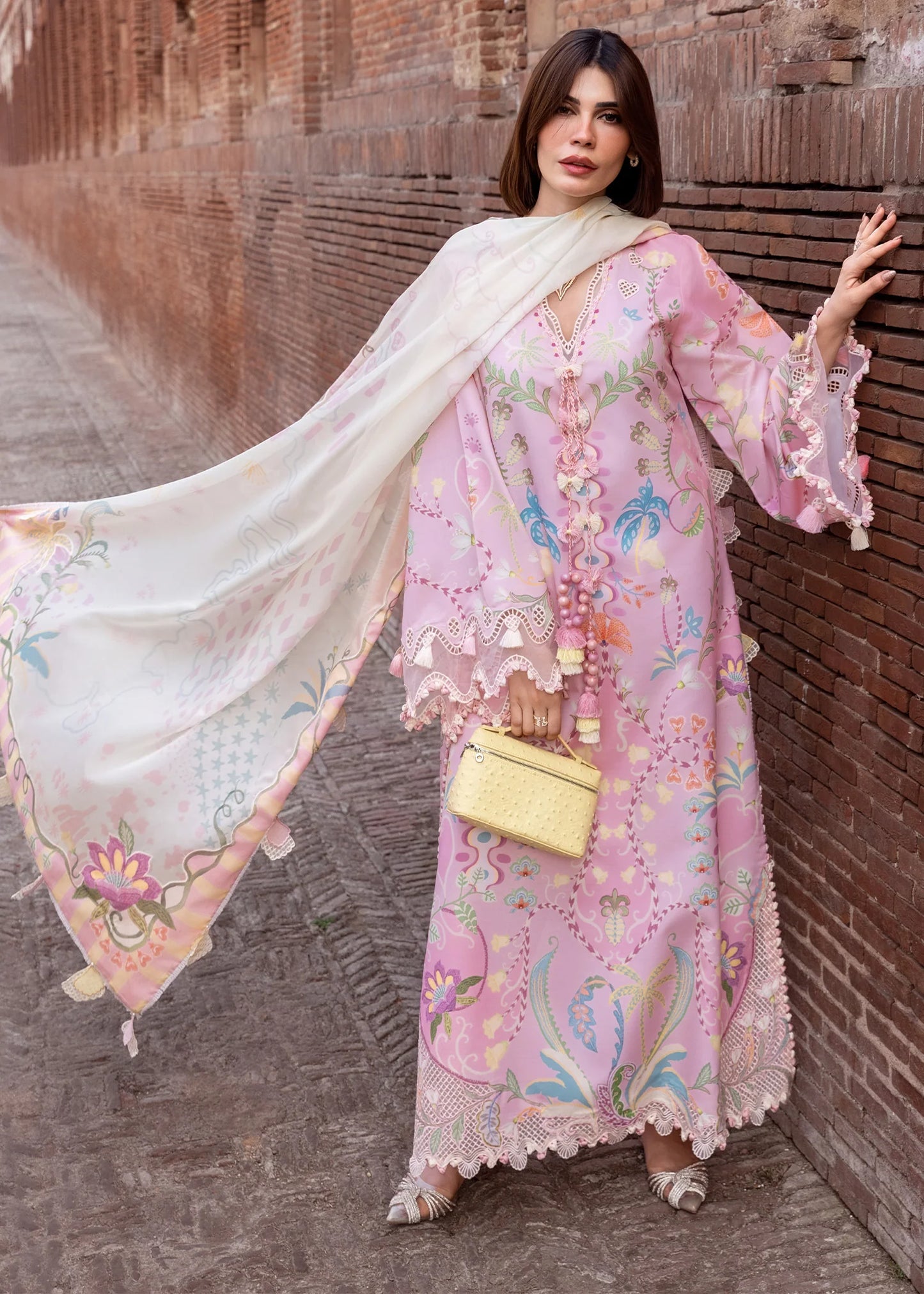 Flow By Crimson Unstitched Embroidered 3 Piece Suit Out of Many Hearts- D6A (Candy)