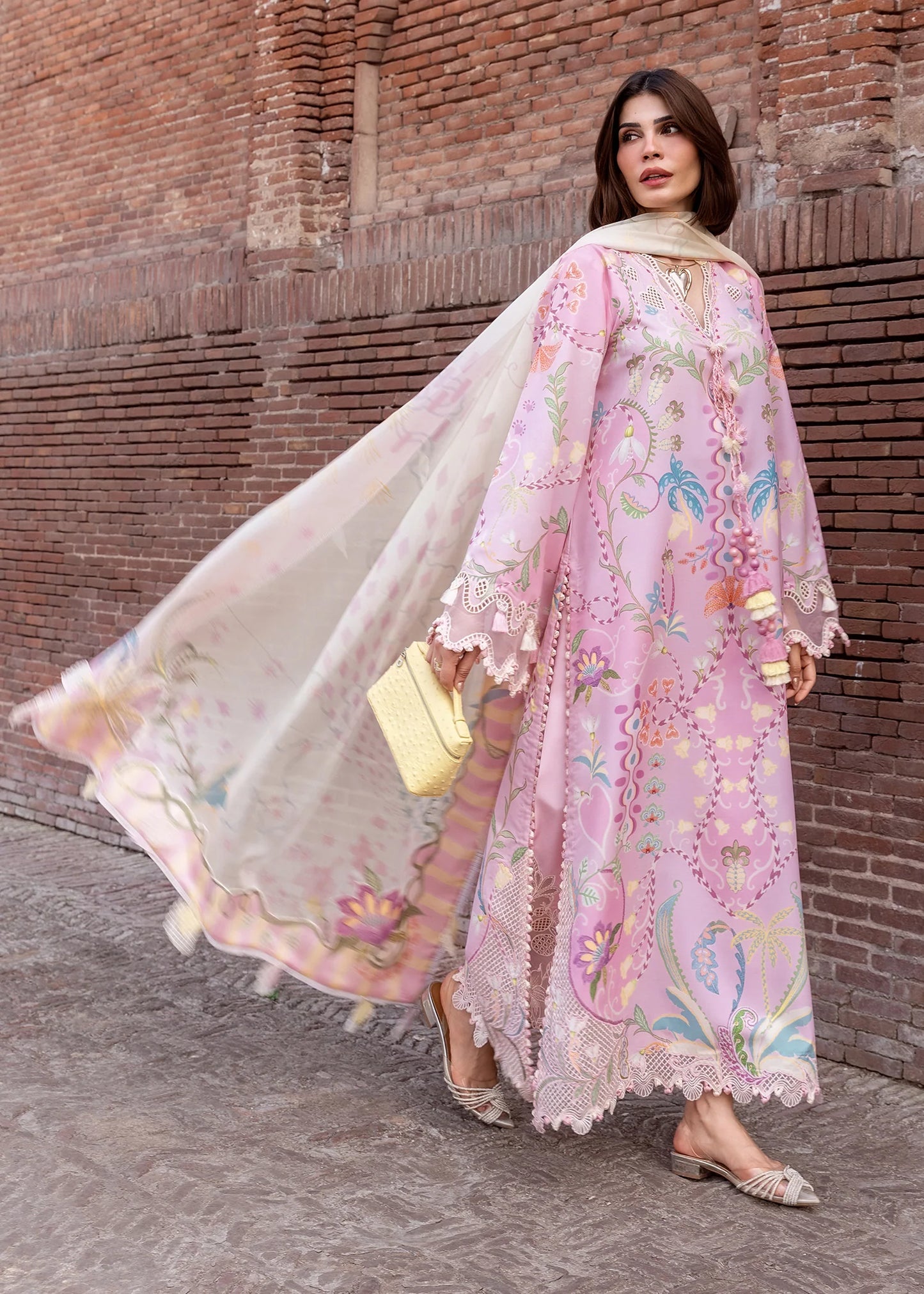 Flow By Crimson Unstitched Embroidered 3 Piece Suit Out of Many Hearts- D6A (Candy)