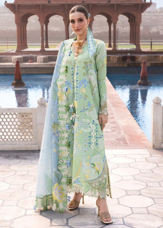 Flow By Crimson Unstitched Embroidered 3 Piece Suit Out of Many Hearts- D6B (apple Green)