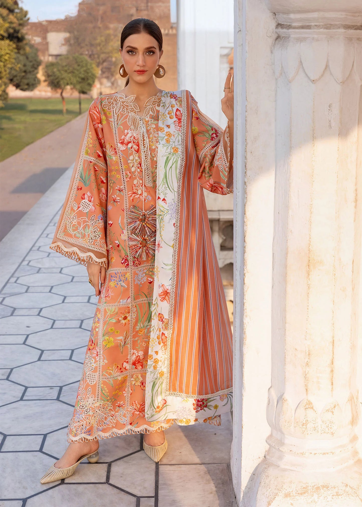 Flow By Crimson Unstitched Embroidered 3 Piece Suit A Summer Dance - D2A (Sunset)