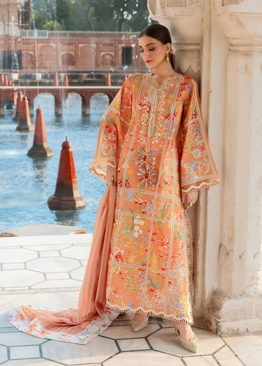 Flow By Crimson Unstitched Embroidered 3 Piece Suit A Summer Dance - D2A (Sunset)