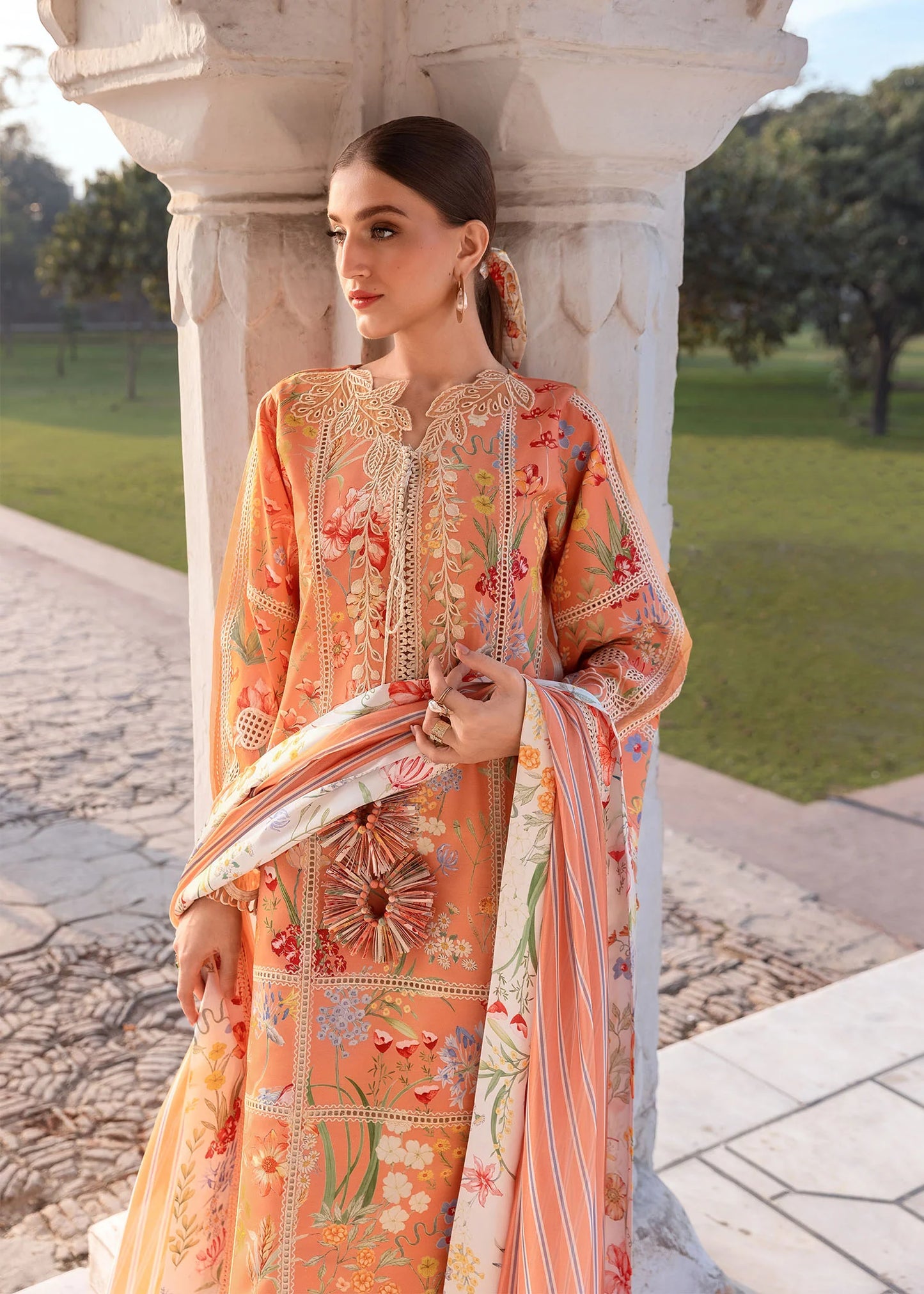 Flow By Crimson Unstitched Embroidered 3 Piece Suit A Summer Dance - D2A (Sunset)