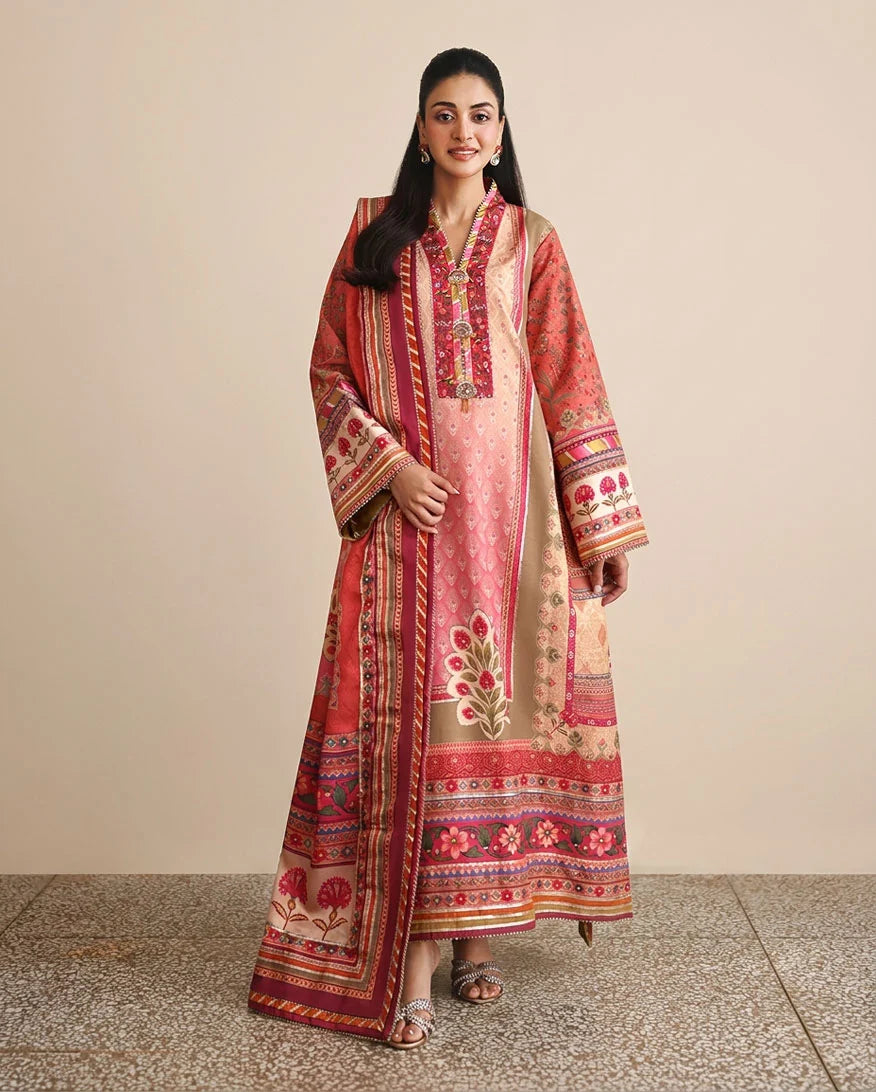 Hemline by Mushq Nirvana 26 Embroidered 3-Piece Unstitched Suit (Rose Mood)