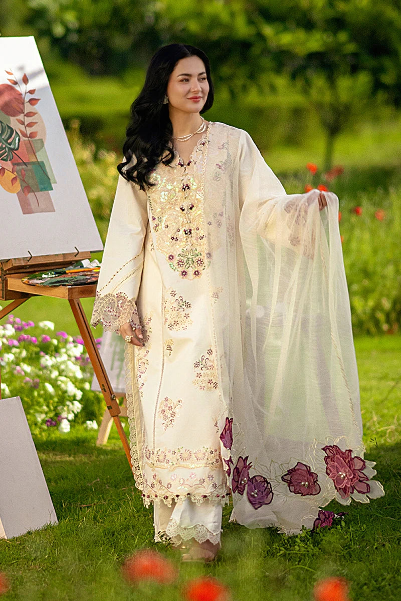 Rang Rasiya- Embroidered Lawn 3PC Unstitched Suit with Net Dupatta (Hania)
