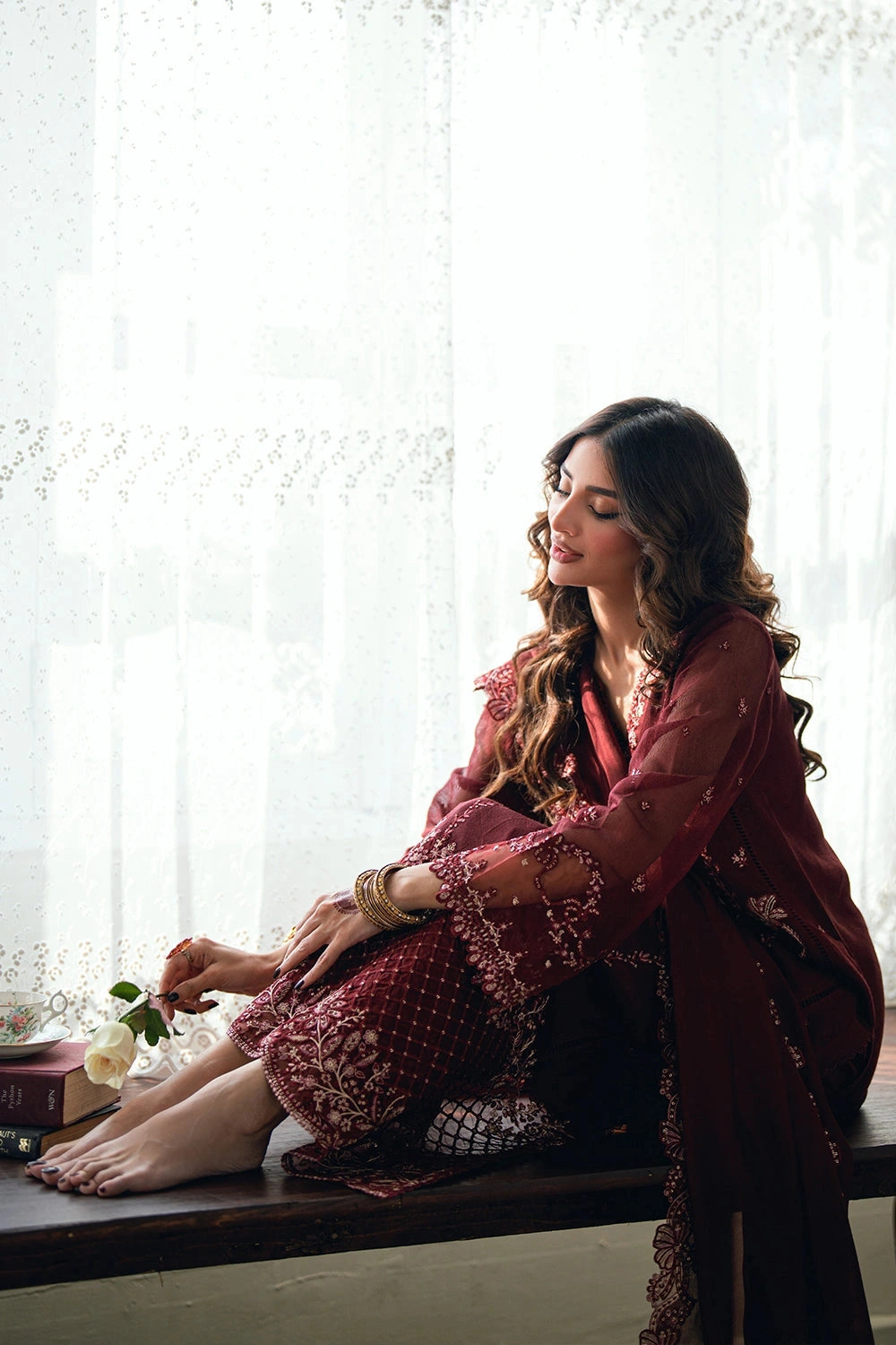 AZURE - EID ENSEMBLES unstitch chiffon 3 pc suite (Hibiscus)