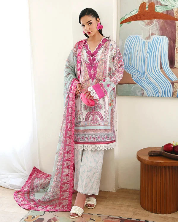 Roheenaz Éclat | Coral Hibiscus | Unstitched 3 Piece Lawn Suit (Printed & Embroidered)