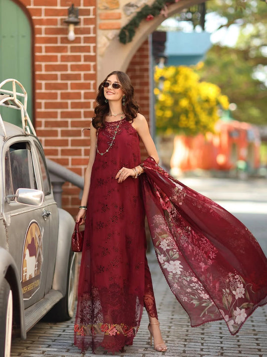 Noor Luxe Chikankari 3-Piece Unstitched Lawn Embroidered Suit (D8 - A)