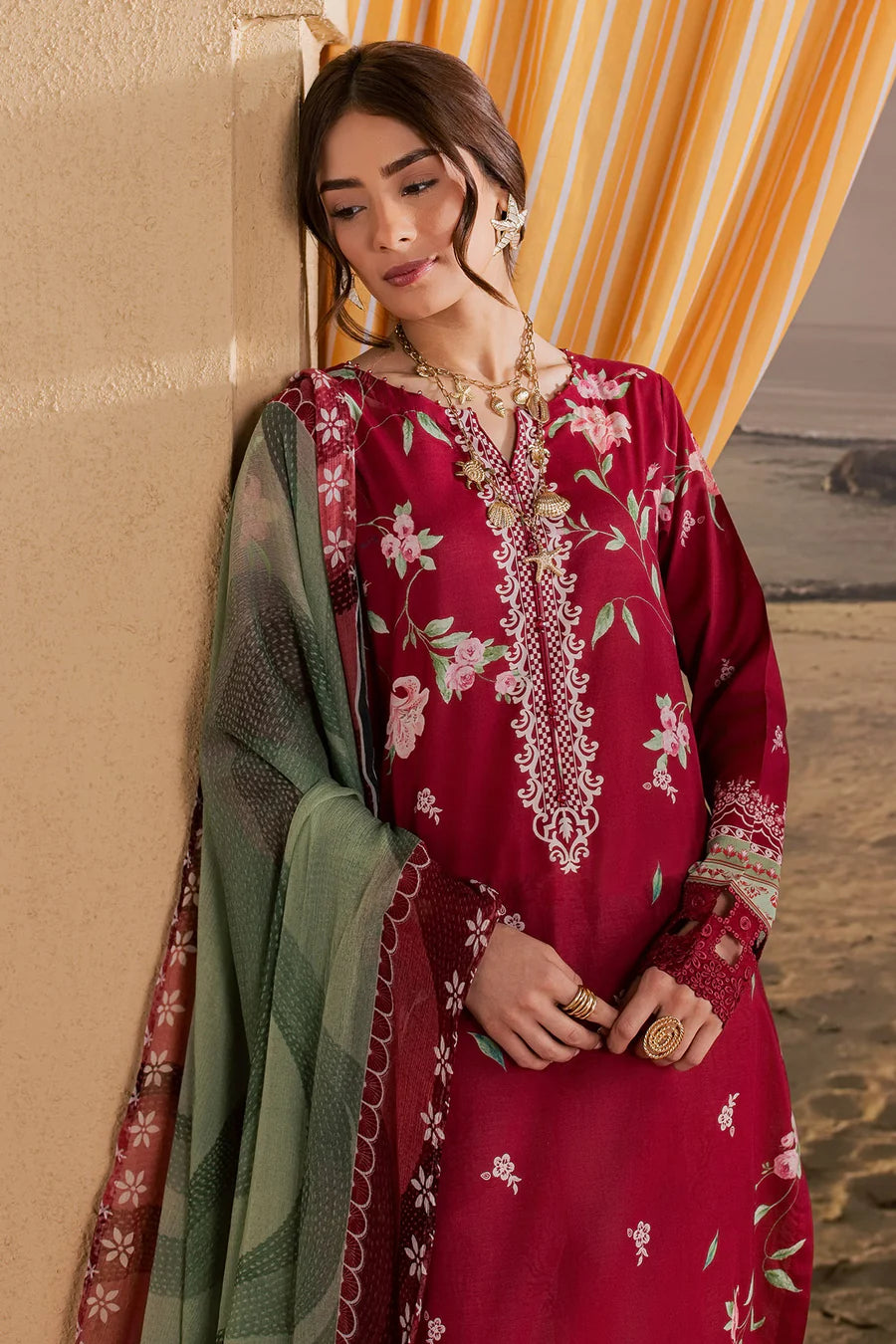 Nureh Embroidered & Printed Lawn paired Stitched 3 Piece Suit (NP-803)