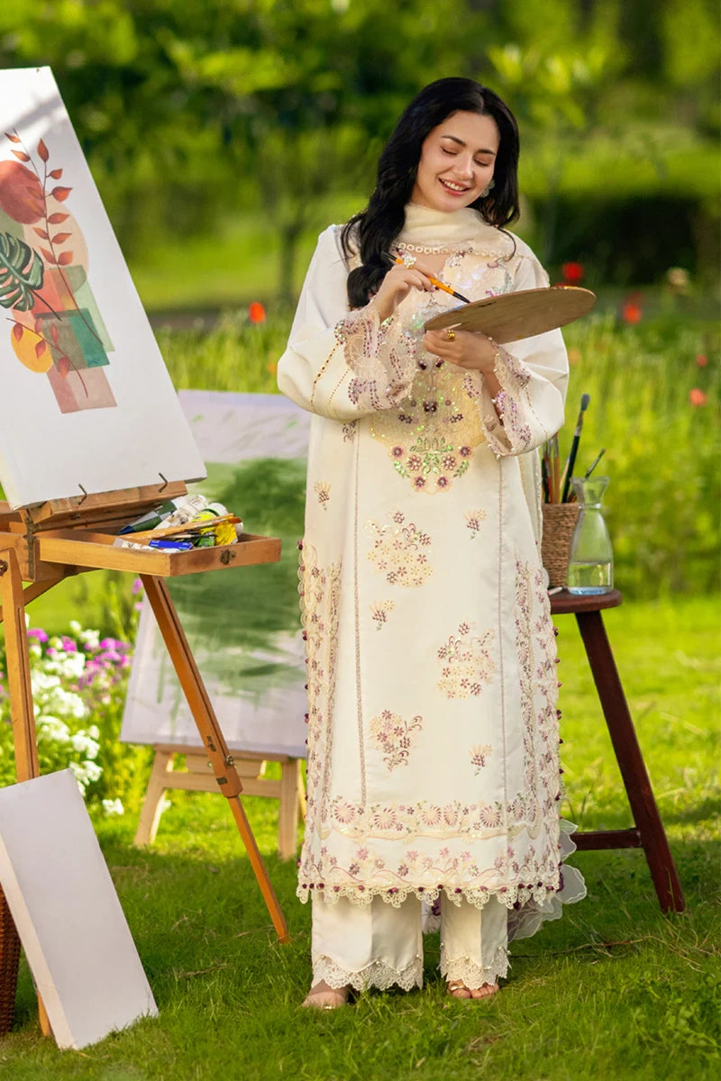 Rang Rasiya- Embroidered Lawn 3PC Unstitched Suit with Net Dupatta (Hania)