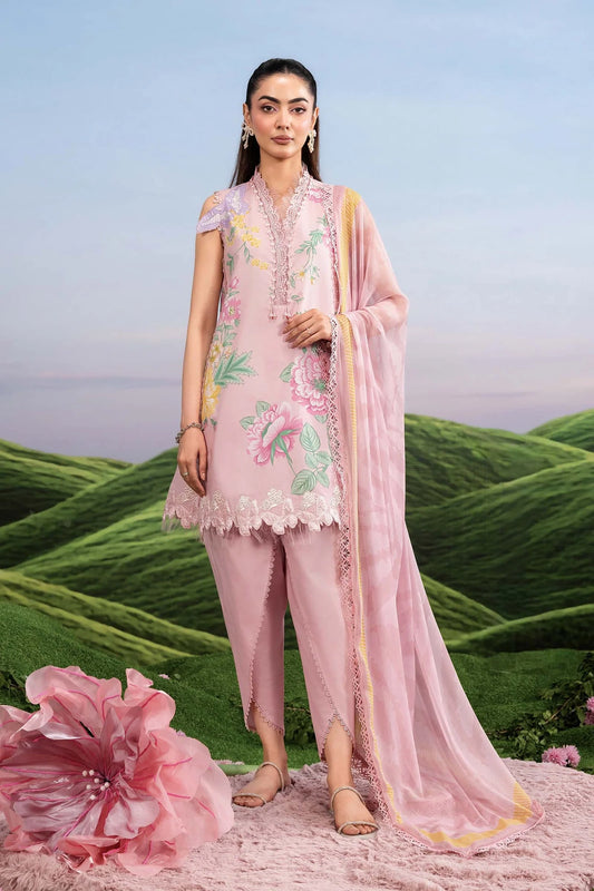 MariaB MBasics-Embroidered Lawn 3 Piece Unstitched Suit with Chiffon Dupatta (D4A)