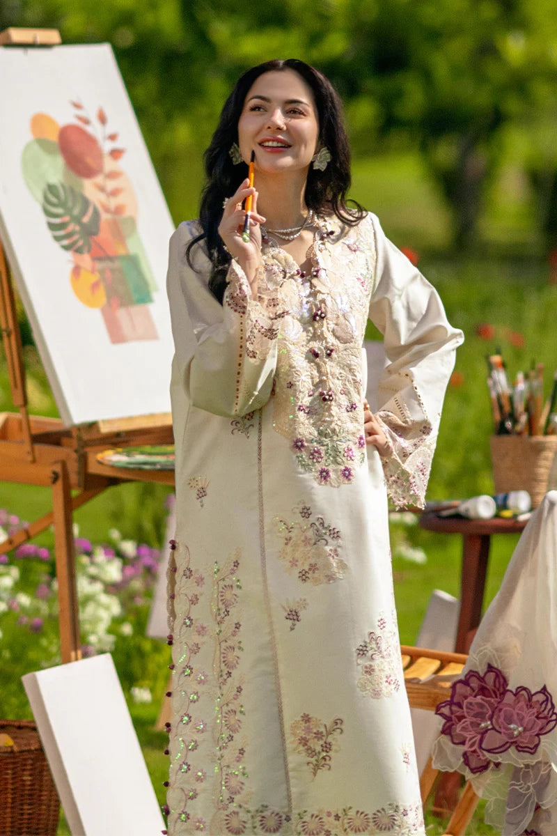 Rang Rasiya- Embroidered Lawn 3PC Unstitched Suit with Net Dupatta (Hania)
