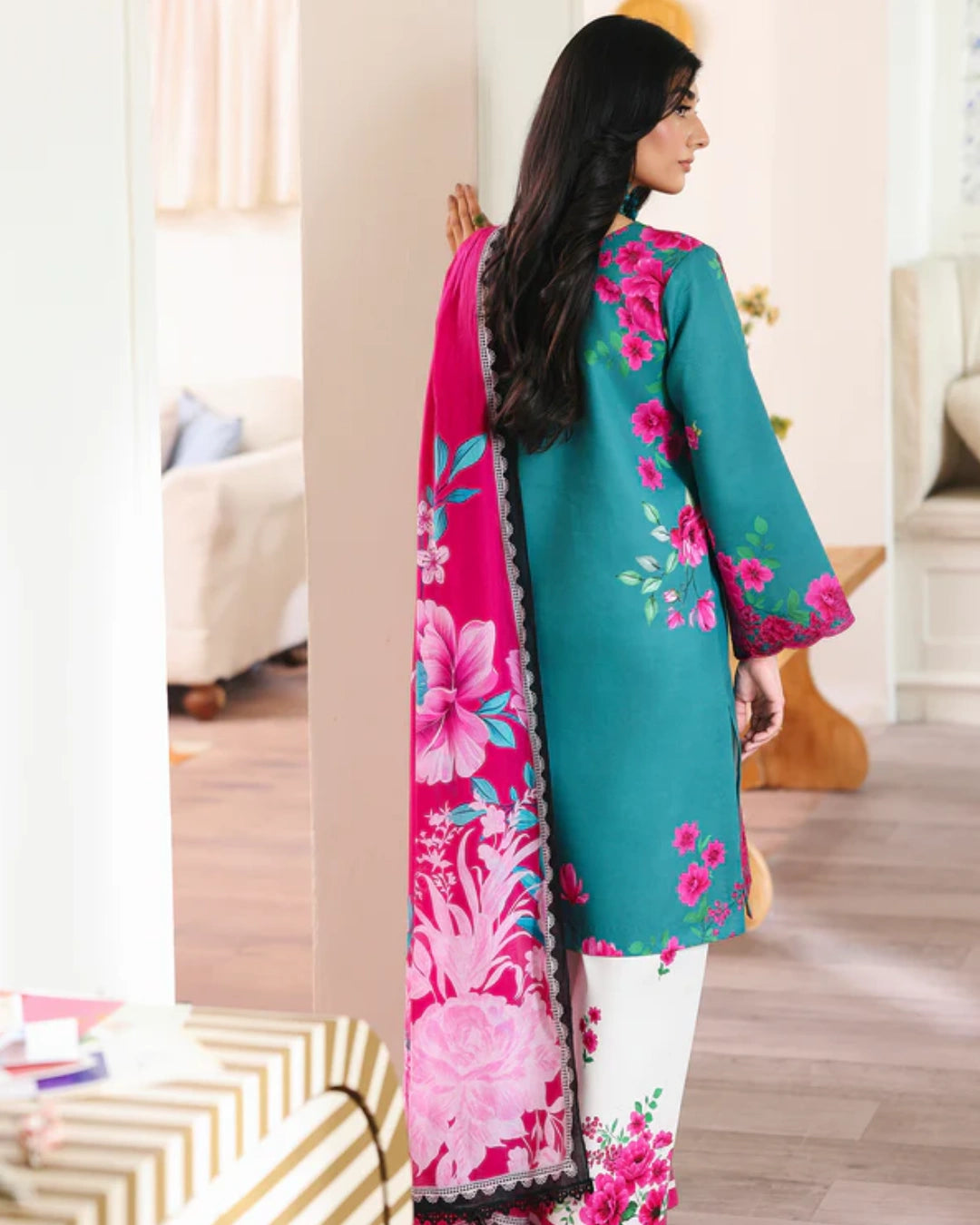 NISSA Floral Symphony – Embroidered & Printed Lawn Suit by Rajbari (Unstitched) 01