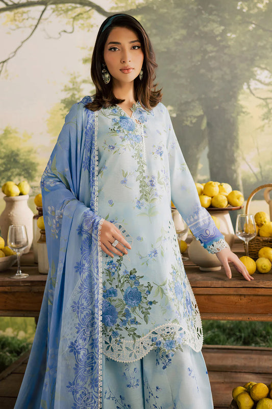 NUREH BLOOM Embroidered & Printed Doriya Lawn 3 Piece Unstitched Suit (BL-14)