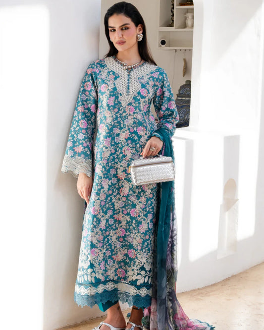 Aabyaan Shezlin Chikankari Lawn 2026 – Embroidered 3 Piece Suit (Unstitched) AZ-01