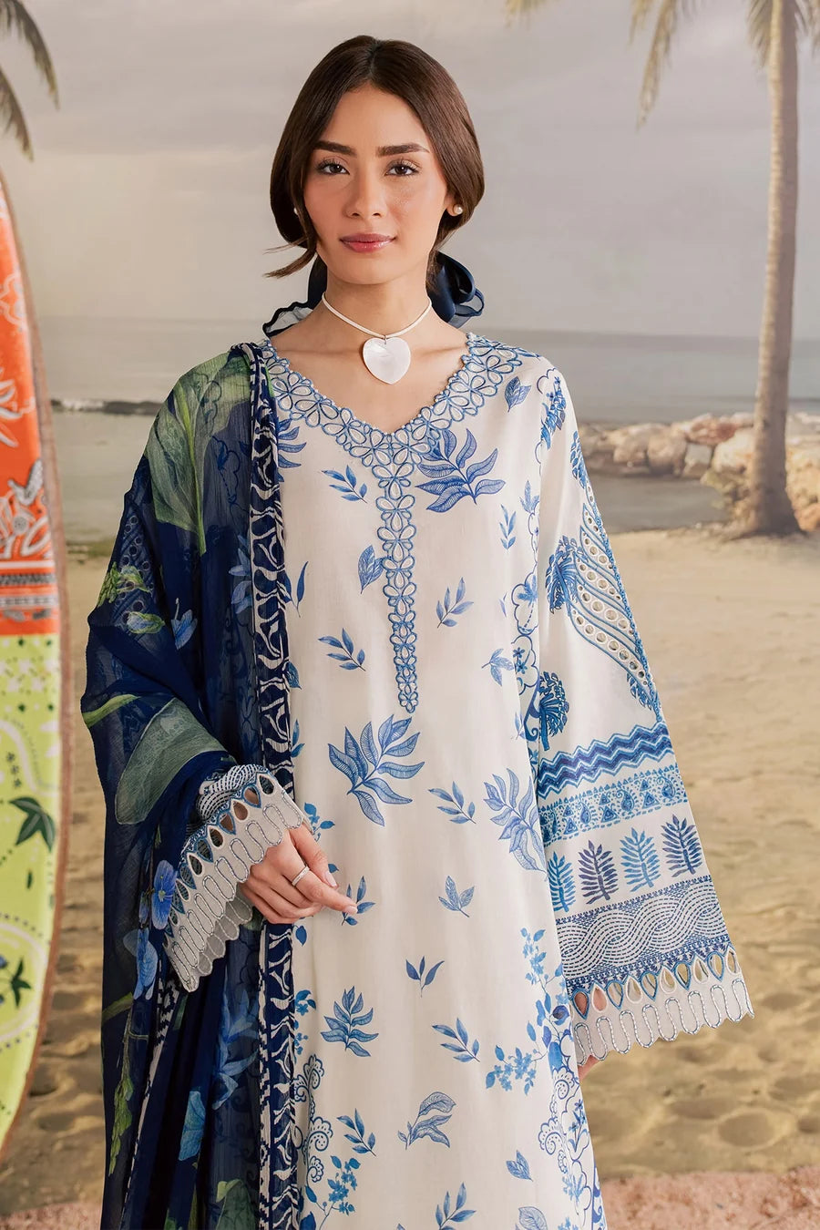 Nureh Embroidered & Printed Lawn paired Stitched 3 Piece Suit (NP-805)