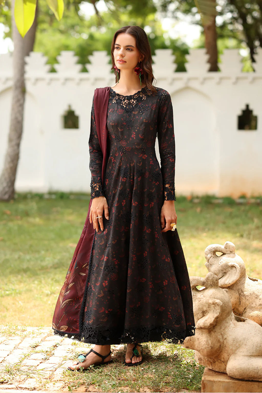 Iznik spring summer Black Embroidered Lawn 3 Piece stitched Suit (SS-09)
