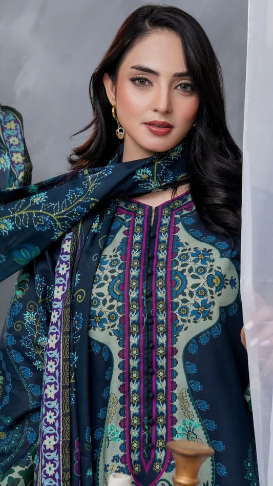 Hayat Summer Printed Kaftan Stitched 3 Piece Suit (01)