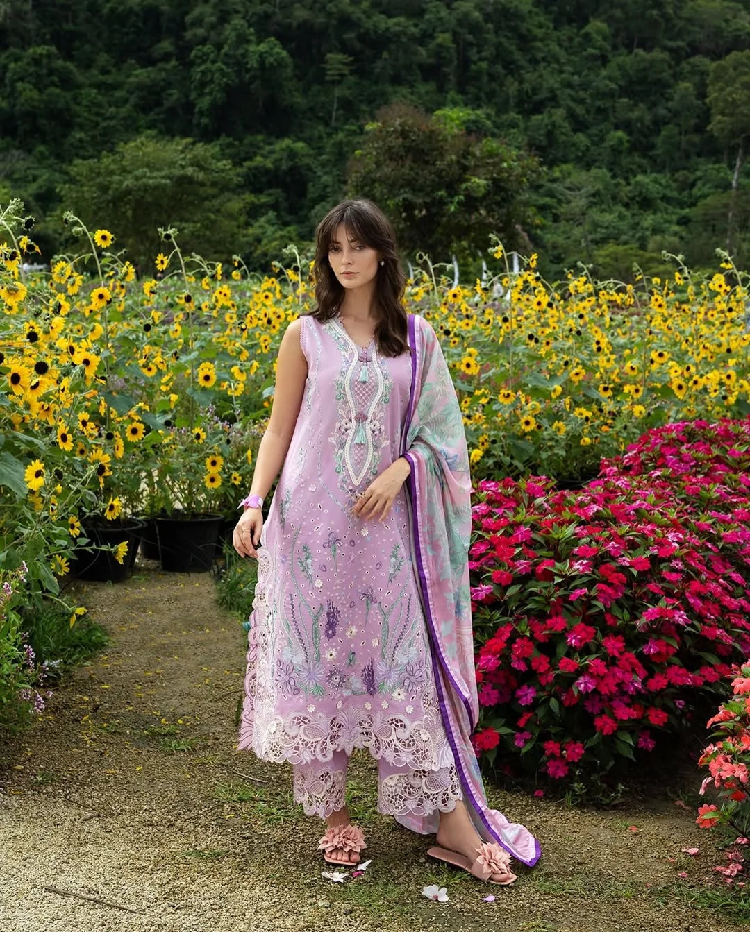 Peony Glow – Chikan Embroidered Lawn with Silk Dupatta