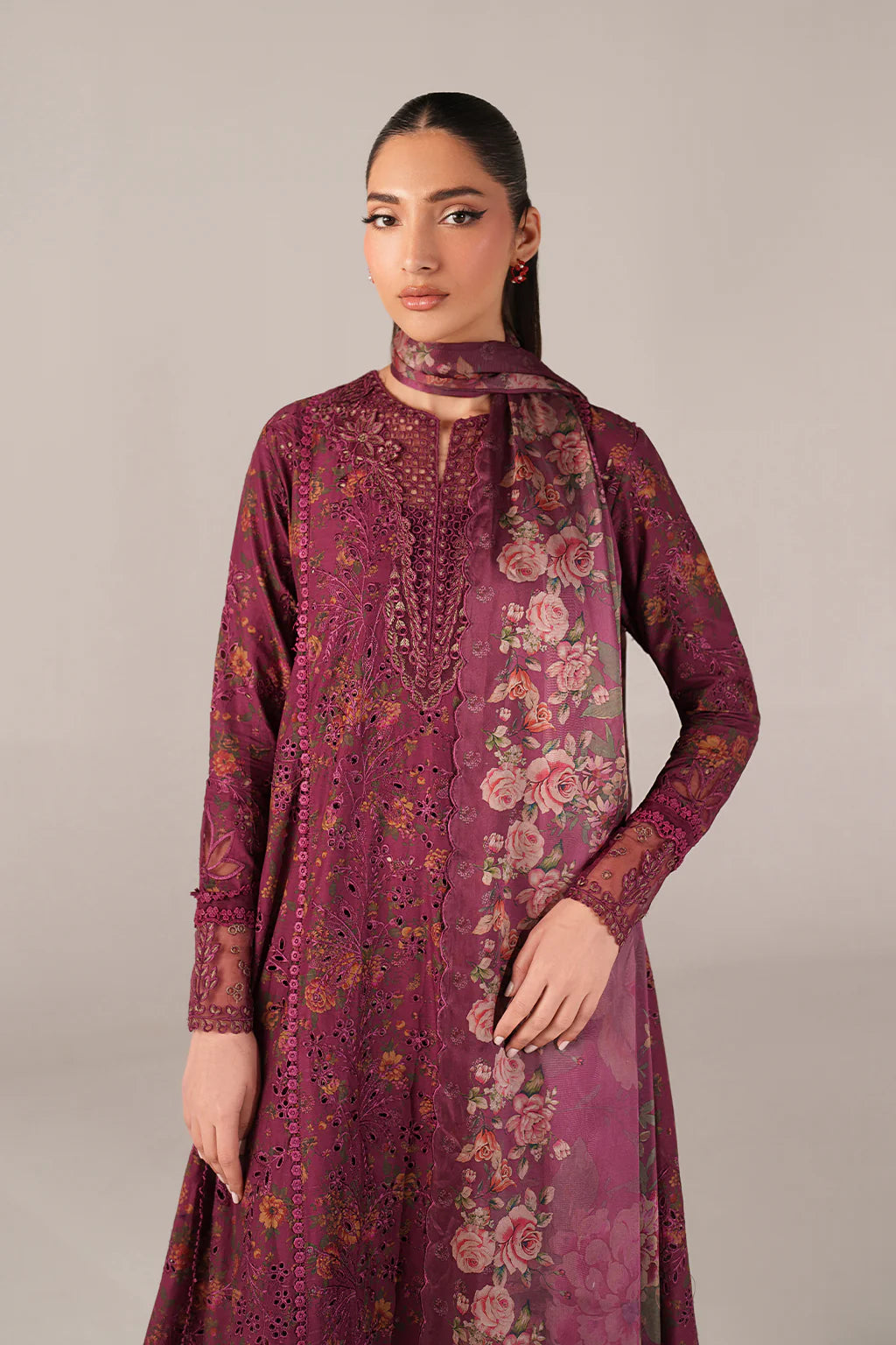 Iznik spring summer  Deep Fuchsia Embroidered Lawn 3 Piece stitched Suit (SS-04)