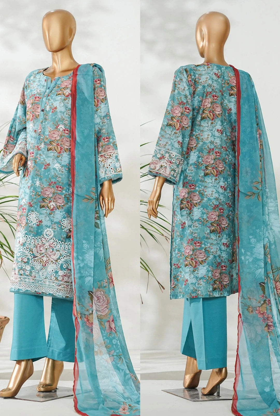 Amna Khadija Ismet Chikankari Embroidered Bana Dora Lawn Stitched 3 Piece Suit - AKC-01 | Blue | Summer Collection