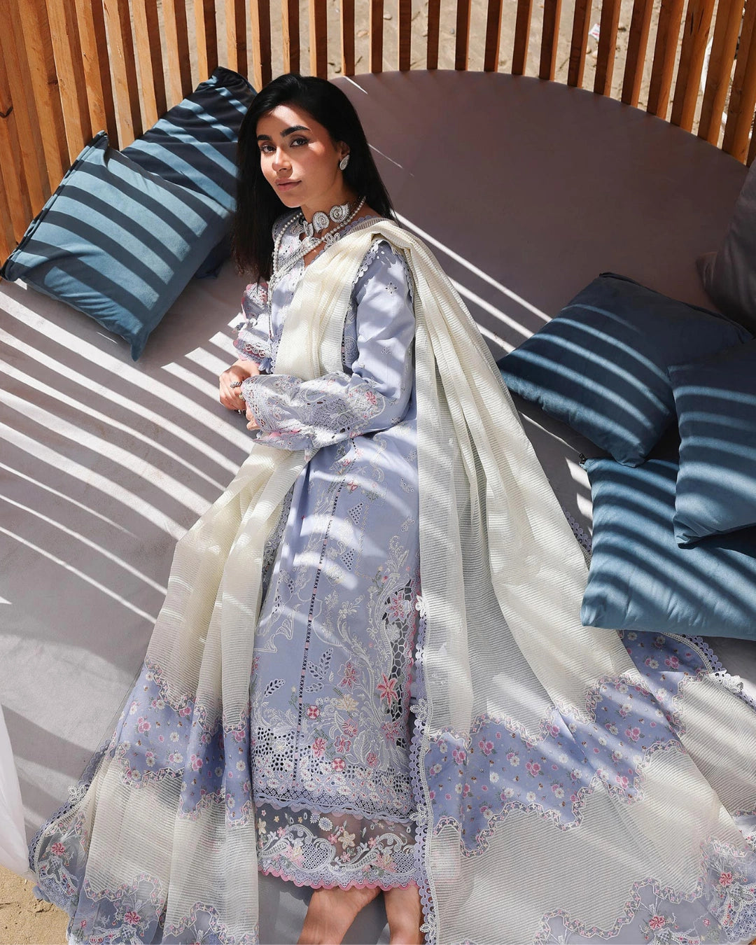 Qalamkar 3-Piece Chikankari Embroidered Luxury Lawn Suit (Unstitched) SA #08