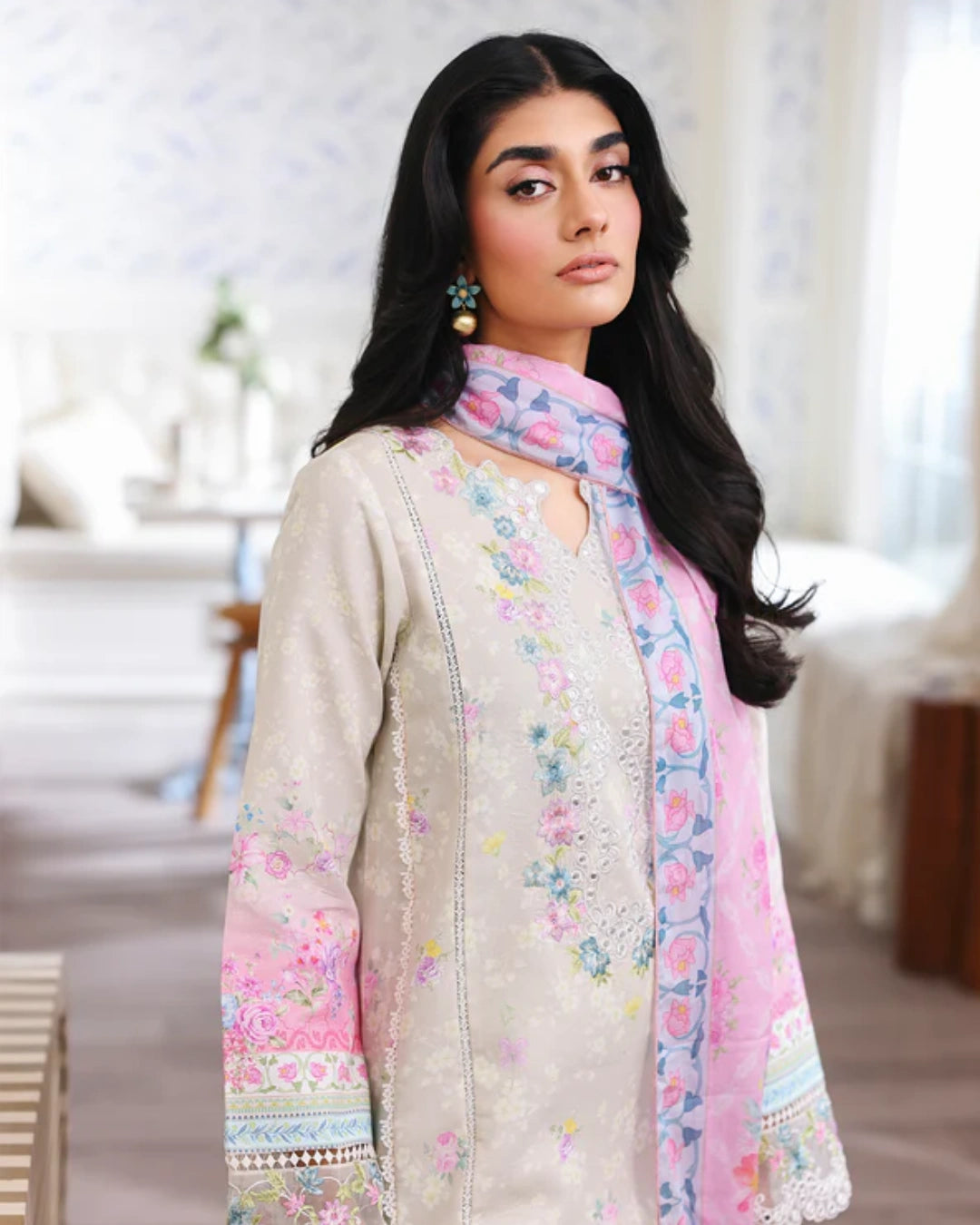 NISSA Floral Symphony – Embroidered & Printed Lawn Suit by Rajbari (Unstitched) 08