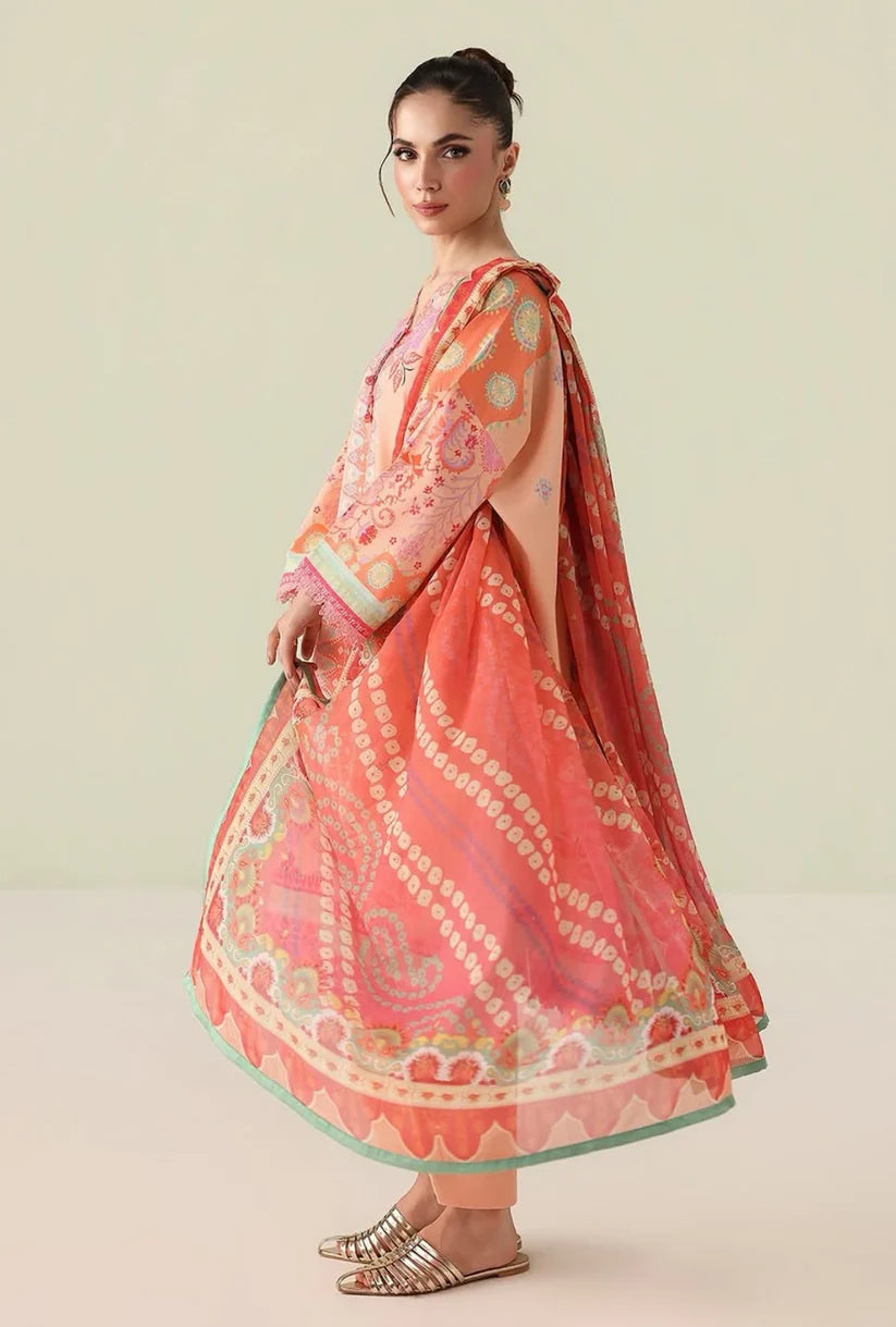 Roheenaz Rosette 3-Piece stitched Lawn Suit (Warm Horizon)