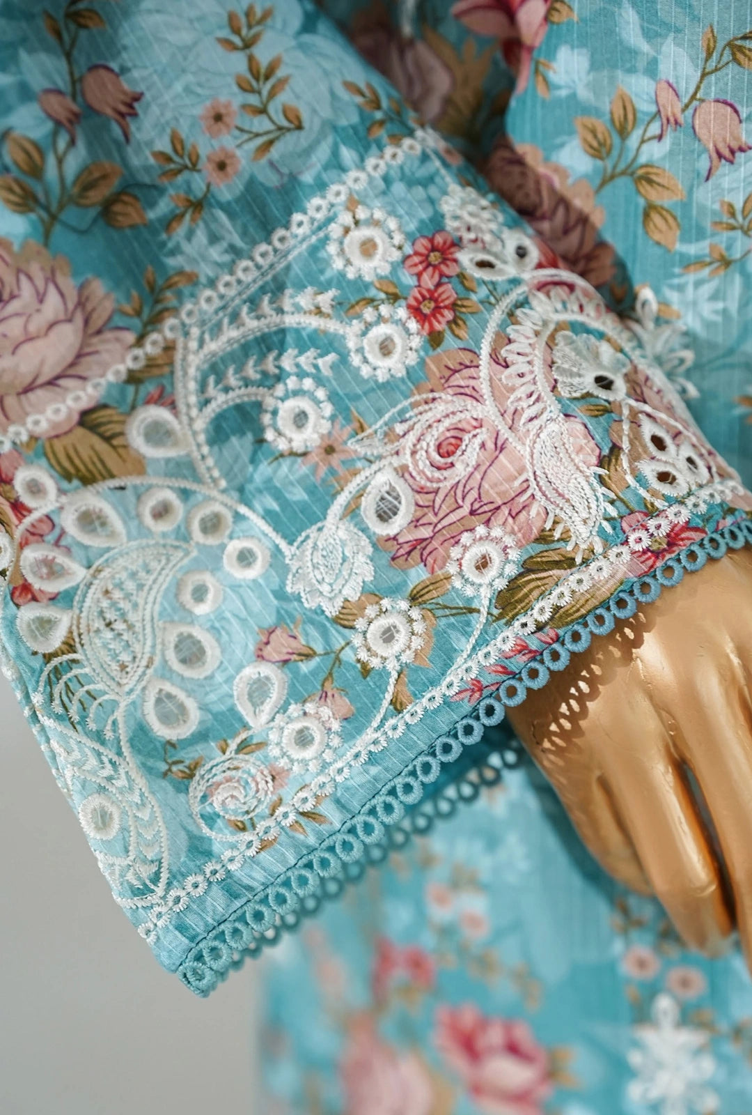 Amna Khadija Ismet Chikankari Embroidered Bana Dora Lawn Stitched 3 Piece Suit - AKC-01 | Blue | Summer Collection