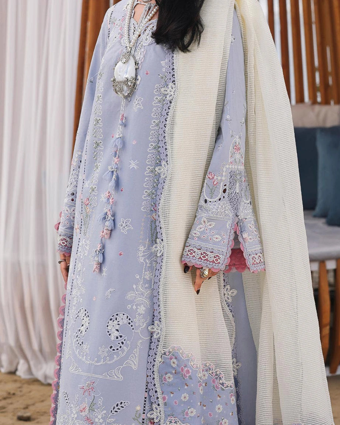 Qalamkar 3-Piece Chikankari Embroidered Luxury Lawn Suit (Unstitched) SA #08